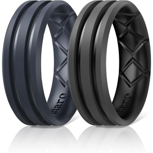 image:imageEgnaro Silicone Ring for Him with 2 Layers Multicolor Rubber Wedding Bands with Air Flow Grooves1467 Variety MultipackSETB3 Blue Gray  Black GrayBlack
