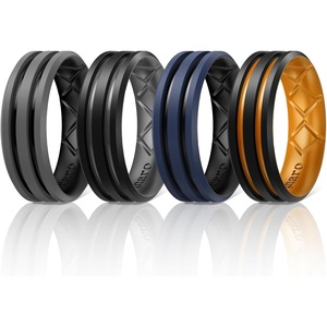 image:imageEgnaro Silicone Ring for Him with 2 Layers Multicolor Rubber Wedding Bands with Air Flow Grooves1467 Variety MultipackSETB4 Black GrayBlack  BlackGrey  Dark BlueBlack  BlackOrange