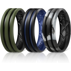 image:imageEgnaro Silicone Ring for Him with 2 Layers Multicolor Rubber Wedding Bands with Air Flow Grooves1467 Variety MultipackSETC1 BlackDark Blue  Black Gray CamoBlack  Olive GreenBlack