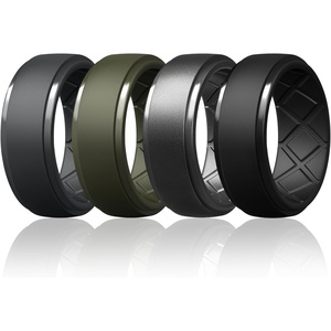 image:imageEgnaro Silicone Rings For Him 9mm Wide Flexible Work Rubber Wedding BandsSETA7Black Gray  Olive Green  Dark Silver  Black
