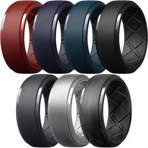 image:imageEgnaro Silicone Rings For Him 9mm Wide Flexible Work Rubber Wedding BandsSETB3Black  Black Gray  Black Camo  Red  Dark Blue  Twilight Blue  Silver