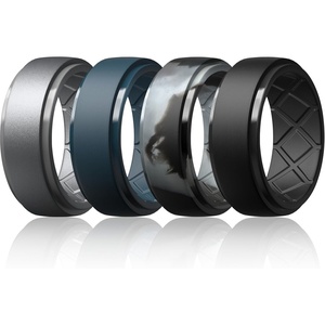 image:imageEgnaro Silicone Rings For Him 9mm Wide Flexible Work Rubber Wedding BandsSETB41Dark Silver  Twilight Blue  Black Gray Camo  Black