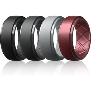 image:imageEgnaro Silicone Rings For Him 9mm Wide Flexible Work Rubber Wedding BandsSETB42Black  Black Gray  Light Gray  Metallic Burgundy