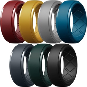 image:imageEgnaro Silicone Rings For Him 9mm Wide Flexible Work Rubber Wedding BandsSETB4Crimson  Muted Yellow  Light Gray  Elegant Blue  Blue Gray  Pine Green  Black