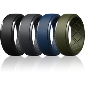 image:imageEgnaro Silicone Rings For Him 9mm Wide Flexible Work Rubber Wedding BandsSETB5Black  Black Gray  Twilight Blue  Olive Green