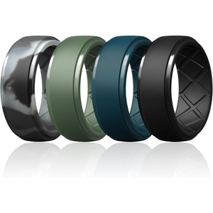 image:imageEgnaro Silicone Rings For Him 9mm Wide Flexible Work Rubber Wedding BandsSETB6Teal Blue  Ink Green  Black Gray Camo  Black