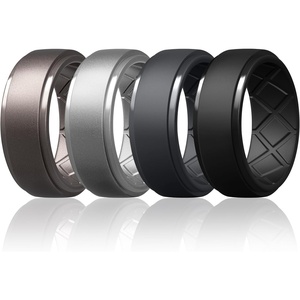 image:imageEgnaro Silicone Rings For Him 9mm Wide Flexible Work Rubber Wedding BandsSETD1Metallic Gun  Silver  Dark Gray  Black