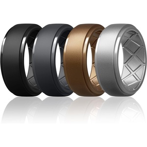 image:imageEgnaro Silicone Rings For Him 9mm Wide Flexible Work Rubber Wedding BandsSETD3Black  Black Gray  Bronze  Silver