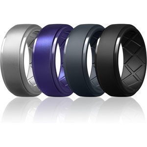 image:imageEgnaro Silicone Rings For Him 9mm Wide Flexible Work Rubber Wedding BandsSETD4Silver  Metallic Purple  Blue Gray  Black