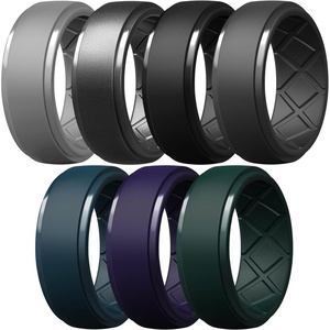 image:imageEgnaro Silicone Rings For Him 9mm Wide Flexible Work Rubber Wedding BandsSETD5Light Gray  Dark Silver  Black  Black Gray  Twilight Blue  Black Purple  Pine Green