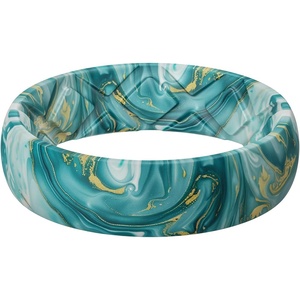 image:imageEgnaro Silicone Statement Ring Women Floral Patterned Rubber Wedding BandGTurquoise Swirl