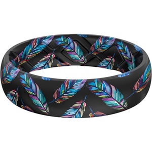 image:imageEgnaro Silicone Statement Ring Women Floral Patterned Rubber Wedding BandLGradient Feather