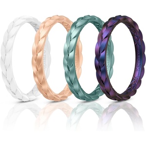image:imageEgnaro Thin Silicone Anniversary Rings Stackable Rubber Engagement RingSETBWhite Peach Gold Metallic Green Galaxy