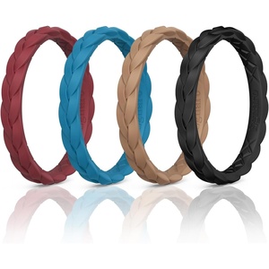 image:imageEgnaro Thin Silicone Anniversary Rings Stackable Rubber Engagement RingSETFCrimson Light Brown Blue Jewel Black