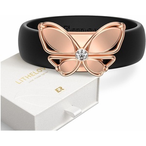 image:imageEgnaro Women Silicone Ring with Copper Alloy Butterfly Flexible Rubber BandPACK B Black  Metal Butterfly  Rose Gold