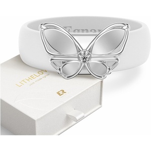 image:imageEgnaro Women Silicone Ring with Copper Alloy Butterfly Flexible Rubber BandPACK C White  Metal Butterfly  Silver