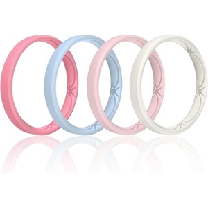 image:imageEgnaro Womens Silicone Stackable Rings 32mm Thin Rubber Wedding BandSETA2Faint Red  Pastel Blue  White pink  White