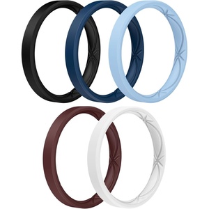 image:imageEgnaro Womens Silicone Stackable Rings 32mm Thin Rubber Wedding BandSETA5Black  Classic Blue  Sea Blue  White  Caramel