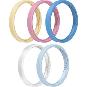 image:imageEgnaro Womens Silicone Stackable Rings 32mm Thin Rubber Wedding BandSETB3Sunlight Yellow  Sweet Lilac  Light Blue  Deep Ultramarine  Metallic Pearl White