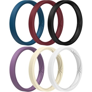 image:imageEgnaro Womens Silicone Stackable Rings 32mm Thin Rubber Wedding BandSETB4Crimson  Nude  Blue Iris  Orchid Haze  White  Black