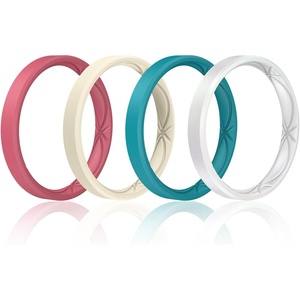 image:imageEgnaro Womens Silicone Stackable Rings 32mm Thin Rubber Wedding BandSETR1Pale Pink  Nude  Green Blue  Metallic Pearl White