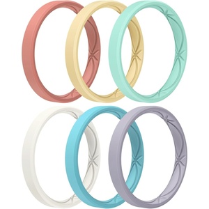 image:imageEgnaro Womens Silicone Stackable Rings 32mm Thin Rubber Wedding BandSETR2Coral Red  Apricot  Opal Green  Lapis Blue  Lavender  Ivory