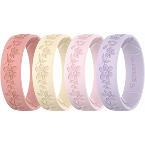 image:imageEgnaro Womens Silicone Wedding Ring Etched Rubber Band6mm Wide 2mm ThickPack A10Apple BlossomsCoral Red  Nude  Whitepink  Light Purple