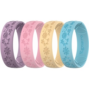 image:imageEgnaro Womens Silicone Wedding Ring Etched Rubber Band6mm Wide 2mm ThickPack A11DaisyOrchid Haze  Sweet Lilac  Sunlight Yellow  Pastel Blue