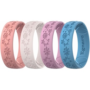 image:imageEgnaro Womens Silicone Wedding Ring Etched Rubber Band6mm Wide 2mm ThickPack A12DaisyCoral Red  Beige  PinkPurple  Deep Ultramarine