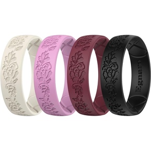 image:imageEgnaro Womens Silicone Wedding Ring Etched Rubber Band6mm Wide 2mm ThickPack A2FloraVineNude  Pinkpurple  Maroon  Black