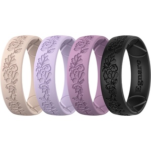 image:imageEgnaro Womens Silicone Wedding Ring Etched Rubber Band6mm Wide 2mm ThickPack A3FloraVineLight Pink  Light Purple  Orchid Haze  Black