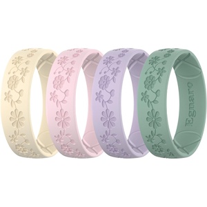 image:imageEgnaro Womens Silicone Wedding Ring Etched Rubber Band6mm Wide 2mm ThickPack A6DaisyNude  Cherry Pink  Light Purple  Meadow Green