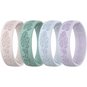 image:imageEgnaro Womens Silicone Wedding Ring Etched Rubber Band6mm Wide 2mm ThickPack A8FloraVineBeige  Light Green  Arctic Ice  Light Purple