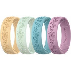 image:imageEgnaro Womens Silicone Wedding Ring Etched Rubber Band6mm Wide 2mm ThickPack A9Apple BlossomsSunlight Yellow  Opal Green  Lapis Blue  PinkPurple