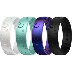 image:imageEgnaro Womens Silicone Wedding Ring Etched Rubber Band6mm Wide 2mm ThickPack B1LunarStellMetallic Pearl White  Metallic Green  Galaxy  Black