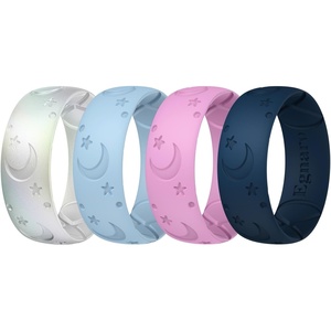 image:imageEgnaro Womens Silicone Wedding Ring Etched Rubber Band6mm Wide 2mm ThickPack C2LunarStellMetallic Pearl White  Pinkpurple  Sky Blue  Dark Blue