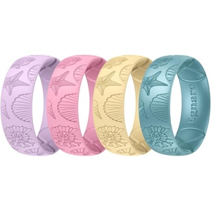 image:imageEgnaro Womens Silicone Wedding Ring Etched Rubber Band6mm Wide 2mm ThickPack E1SeaCharmPeach pink  Sunlight Yellow  Lilac Purple  Metal Cyan
