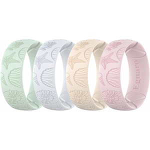 image:imageEgnaro Womens Silicone Wedding Ring Etched Rubber Band6mm Wide 2mm ThickPack E3SeaCharmOpal Green  Light Blue  Nude  Sand Pink