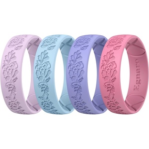image:imageEgnaro Womens Silicone Wedding Ring Etched Rubber Band6mm Wide 2mm ThickPackA1FloraVineFaint Red  Lilac Purple  Sky Blue  Light purpleblue