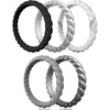 image:imageEgnaro Womens Braided Silicone Wedding Ring Stylish Stackable Rubber BandE2Black  Metallic Silver  Marble  Light Gray  Dark silver