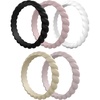 image:imageEgnaro Womens Braided Silicone Wedding Ring Stylish Stackable Rubber BandE3Royal Black  Bright Peach  Princess White  Cream Beige  Cloudy Pink