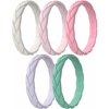 image:imageEgnaro Womens Silicone Stackable Rings 35mm Wide 2mm Thick Flexible Rubber Wedding Bands Leaf Braided Design Breathable Grooves For Gym WorkoutB4Ivory  White Pink  Faint Red  Light Purple  Green
