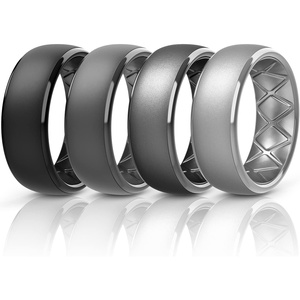 image:imageEgnaro Mens Silicone Wedding Rings 1467 Multipack Rubber Wedding Bands with Inner Arc Ergonomic Breathable Design for GymOutdoorGiftSETA2Black Black Gray Metal Black Gray Silver