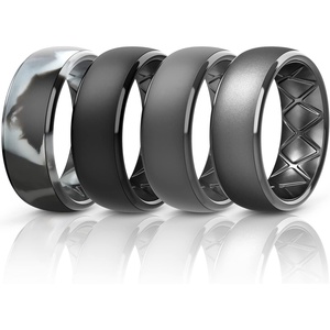 image:imageEgnaro Mens Silicone Wedding Rings 1467 Multipack Rubber Wedding Bands with Inner Arc Ergonomic Breathable Design for GymOutdoorGiftSETA5Black GrayBlack Camo Black Black Gray Metal Black Gray