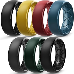 image:imageEgnaro Mens Silicone Wedding Rings 1467 Multipack Rubber Wedding Bands with Inner Arc Ergonomic Breathable Design for GymOutdoorGiftSETB3Black Muted Yellow Crimson Deep Blue Black Gray Pine Green Black