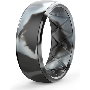 image:imageEgnaro Mens Silicone Wedding Rings 1467 Multipack Rubber Wedding Bands with Inner Arc Ergonomic Breathable Design for GymOutdoorGiftSETB4Black GrayBlack Camo