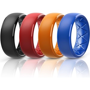 image:imageEgnaro Mens Silicone Wedding Rings 1467 Multipack Rubber Wedding Bands with Inner Arc Ergonomic Breathable Design for GymOutdoorGiftSETB5Black Red Orange Light Blue