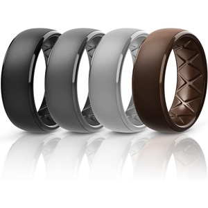 image:imageEgnaro Mens Silicone Wedding Rings 1467 Multipack Rubber Wedding Bands with Inner Arc Ergonomic Breathable Design for GymOutdoorGiftSETC1Black Black Gray Light Gray Dark Brown