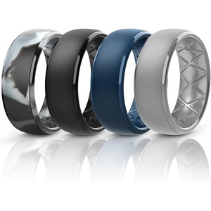 image:imageEgnaro Mens Silicone Wedding Rings 1467 Multipack Rubber Wedding Bands with Inner Arc Ergonomic Breathable Design for GymOutdoorGiftSETC5Black Light Gray Twilight Blue Black GrayBlack Camo