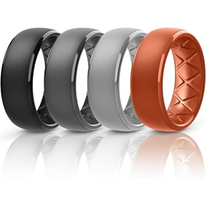 image:imageEgnaro Mens Silicone Wedding Rings 1467 Multipack Rubber Wedding Bands with Inner Arc Ergonomic Breathable Design for GymOutdoorGiftSETD5Black Black Gray Light Gray Dark Pumpkin